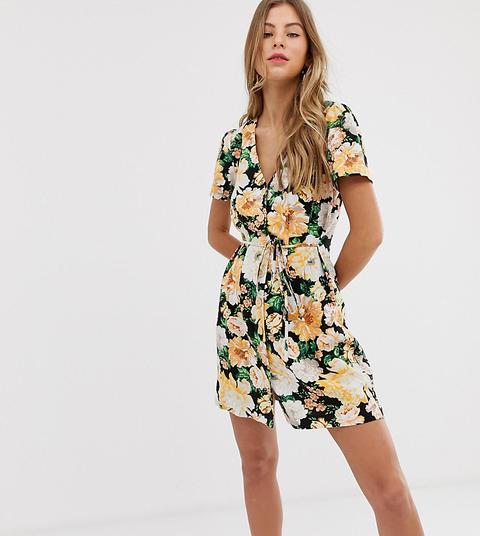 Vestido De Tarde Con Estampado Floral Y Botones De Miss Selfridge