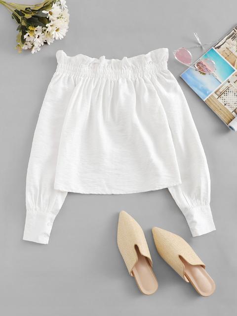 Blusa Sólida Fruncido De Hombros Descubiertos