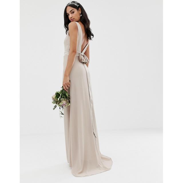 tfnc sateen bow back maxi bridesmaid dress in pink