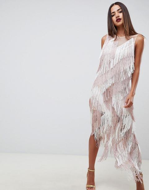 Vestido Midi Con Flecos En Zigzag De Asos Design