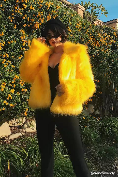 yellow faux fur coat forever 21