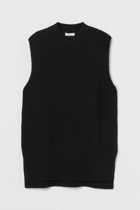 Rib-knit Sweater Vest - Black