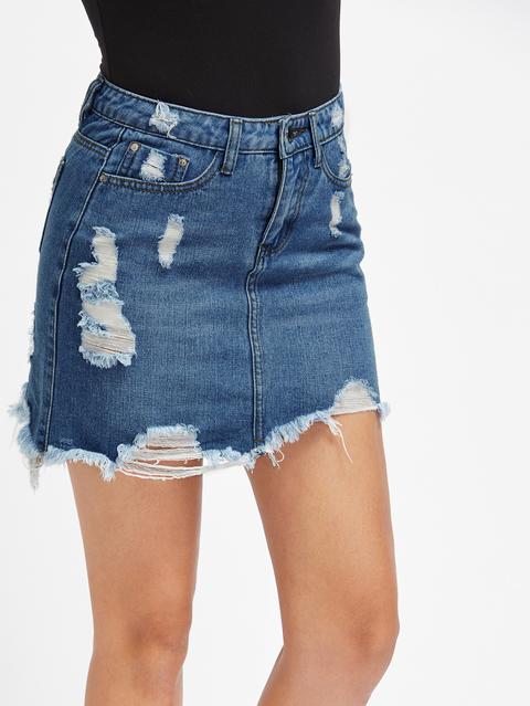 Distressed Denim Bodycon Skirt