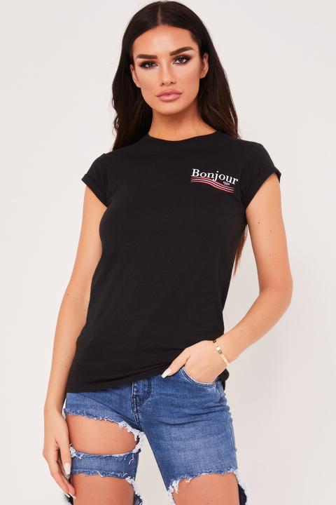 Carly Black Bonjour 1992 Slogan Tee