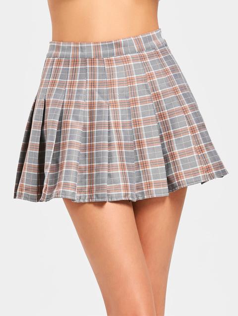 High Waist Mini Checked Flare Skirt