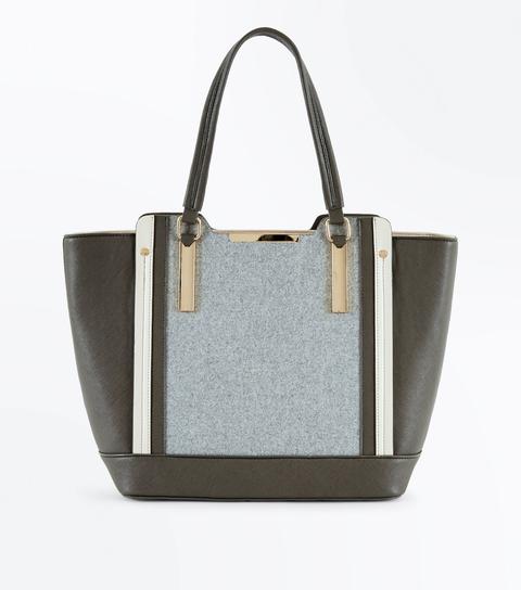 Grey Felt Panel Tote Bag New Look