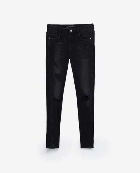 Pantaloni Denim Skinny Strappi