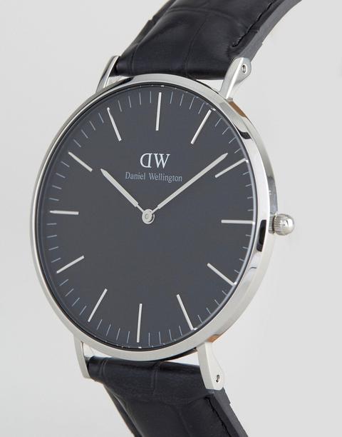 Daniel Wellington - Reading - Orologio Classico Nero In Pelle Con Quadrante Argento Da 40 Mm - Nero