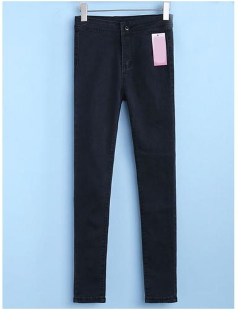 Black High Waist Button Slim Leg Jeans