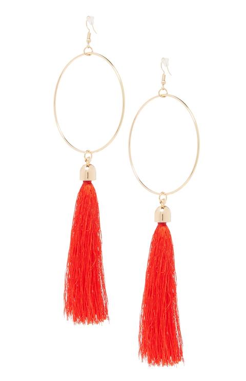 Red Tassel Drop Earring