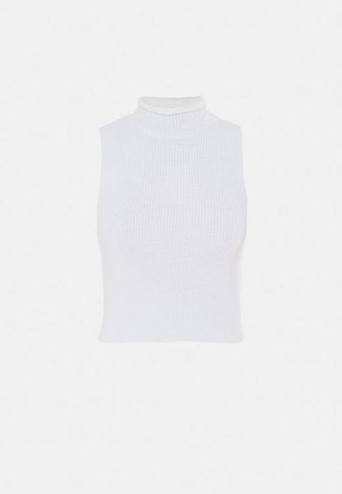 Petite White Knitted High Neck Top, White