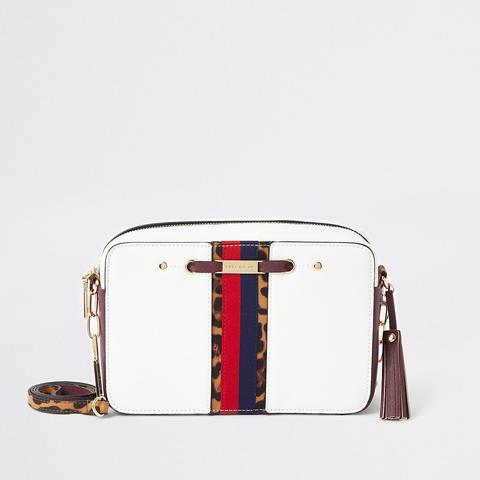 White Stripe Front Boxy Cross Body Bag