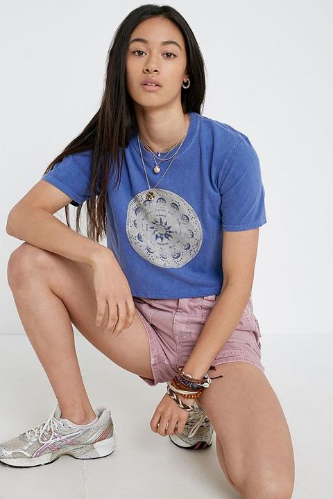 Uo Cosmos Chart Crop T-shirt - Blue M At Urban Outfitters