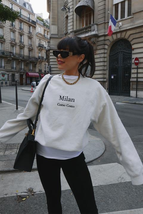 White Sweatshirts - Lorna Luxe Off White 'milan' Embroidered Sweatshirt