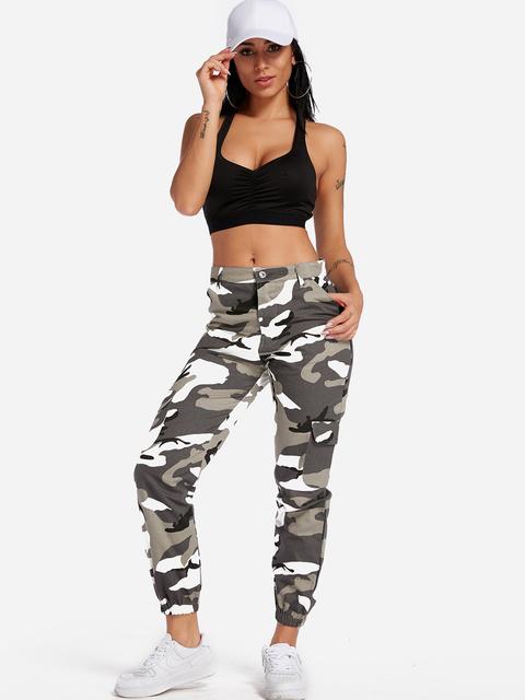 Active Camo Muster High Waisted Sporthose In Grau