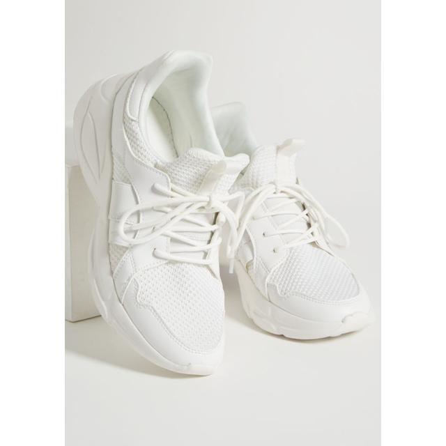 White Elastic Strap Knit Sneakers from 