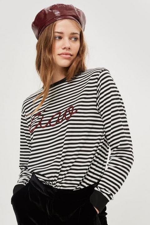 Womens Petite 'ciao' Stripe Top - Monochrome, Monochrome