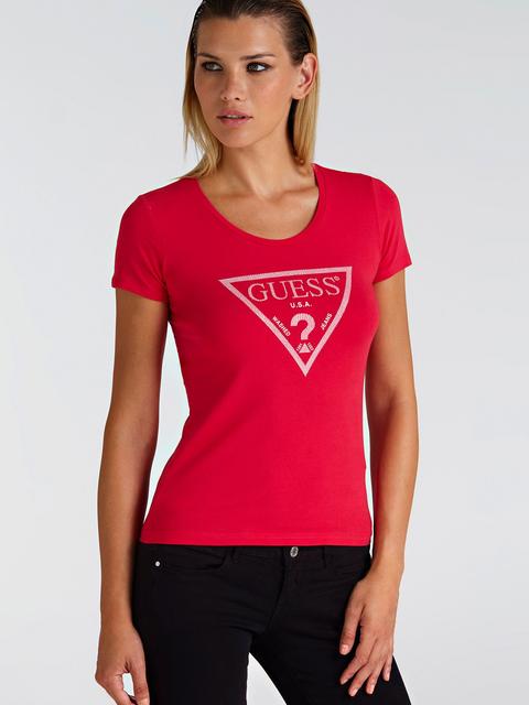 Guess Rhinestone Triangle Logo T-shirt