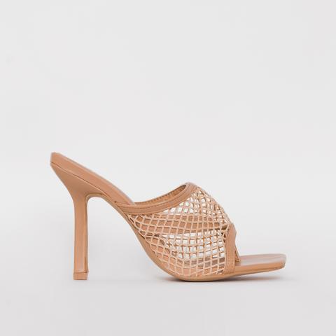 Greta Nude Mesh Square Toe Mules