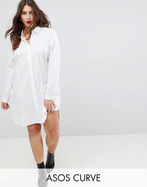 Asos Design Curve - Vestitino Camicia In Cotone - Bianco