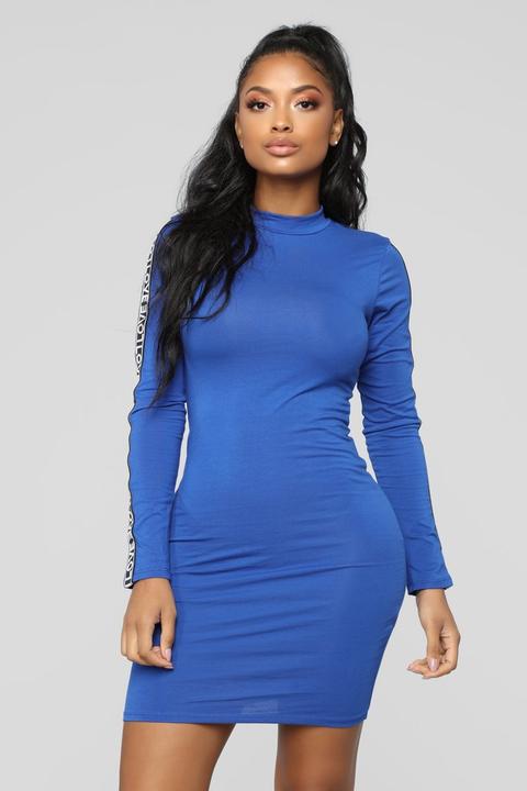 Always Happy Mock Neck Dress - Royal