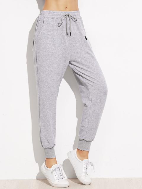 Grey Drawstring Patch Peg Pants