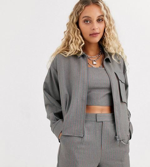Collusion Neon Pinstripe Two Way Zip Through Shirt-grey