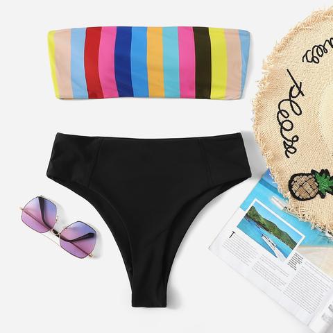 Bikini A Righe Con Bikini A Vita Alta