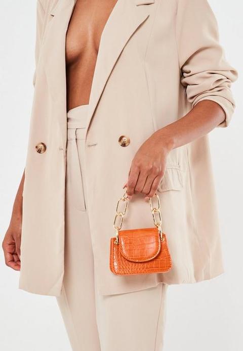 Orange Croc Chain Handle Mini Handbag, Orange