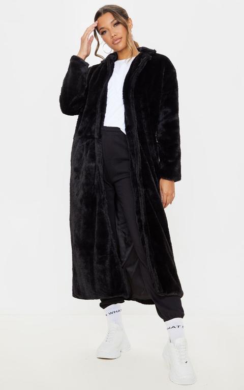 Black Longline Faux Fur Coat