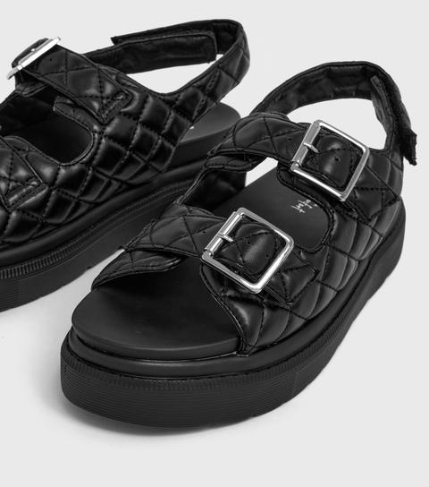 Black Quilted Chunky Footbed Sandals New Look Vegan