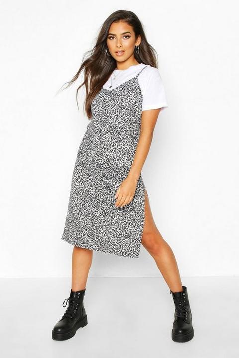 Womens Leopard Print Jersey Slip Midi Dress - Grey - 16, Grey