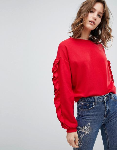 New Look - Maglione Con Maniche A Volant - Rosso