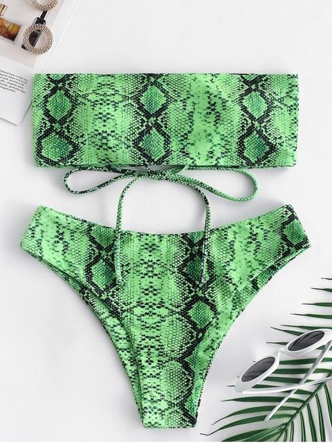 Bikini De Bandeau Con Cordones De Piel De Serpiente Zaful Multi-c