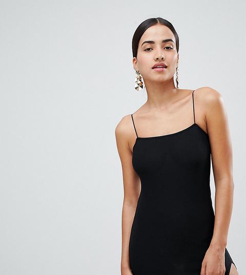 Minivestido Negro Ajustado Básico Con Abertura Al Muslo Exclusivo De Boohoo