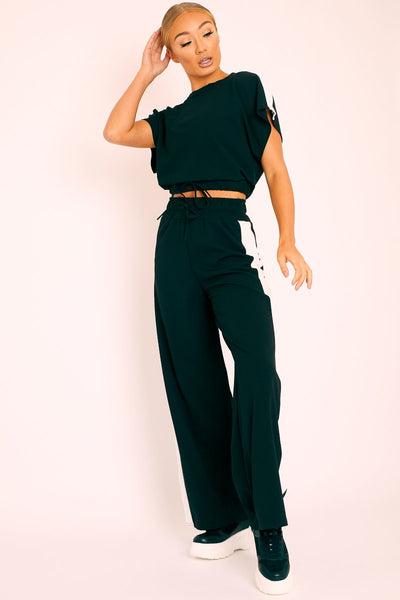 Black Side Stripe Drawstring Top And Trousers Co-ord - Jadah