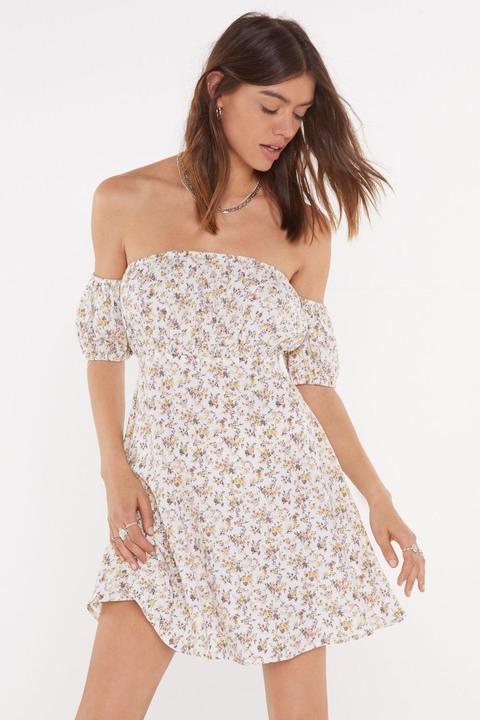 Womens Floral Off The Shoulder Skater Dress