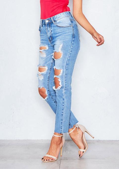 Shannen Denim Light Wash Distressed Mom Jeans