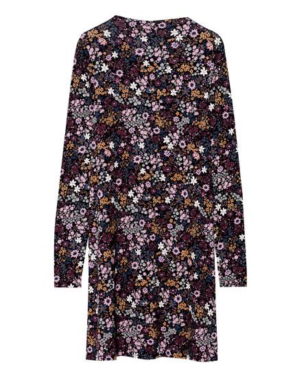 Vestido Cuello Chimenea Estampado Flor