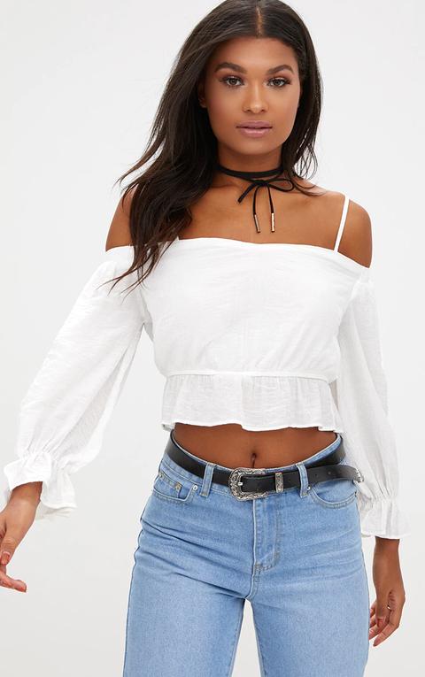 Renee White Bardot Cold Shoulder Blouse, White