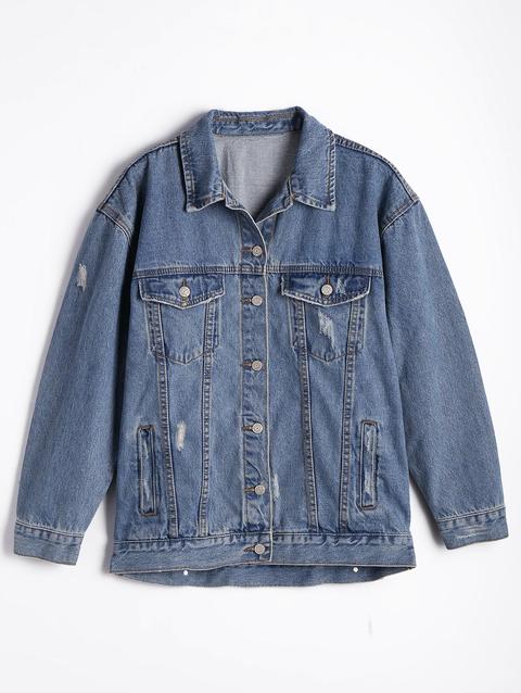 Button Up Ripped Denim Jacket