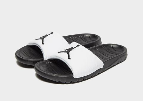 black and white jordan slippers