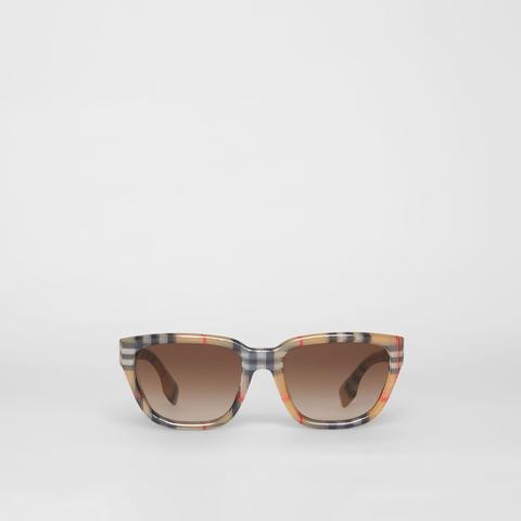 check detail square frame sunglasses