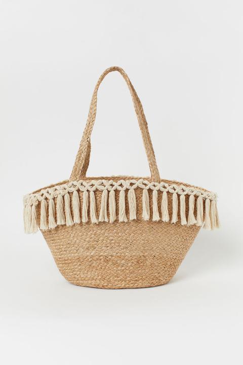 Bolsa De Playa Con Borlas - Blanco