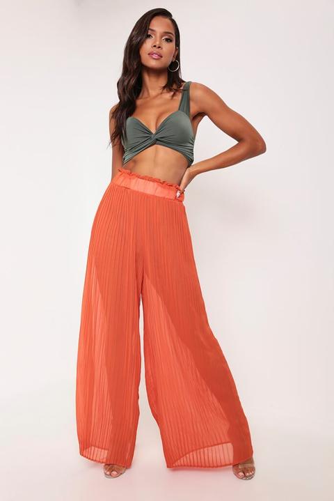 Orange Pleated Wide Leg Trousers