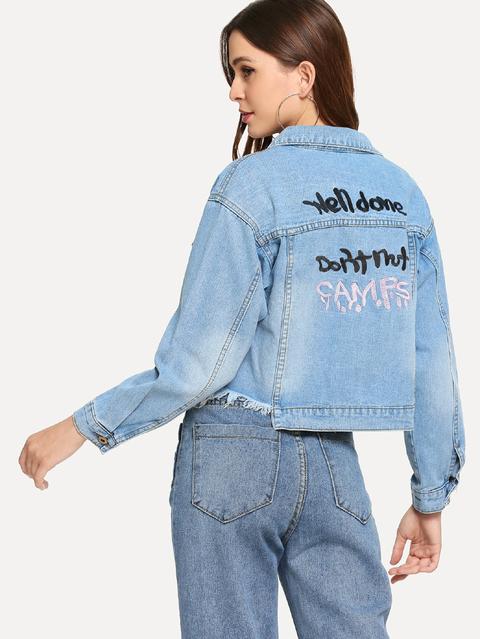 Giacca In Denim Con Ricamo A Lettera
