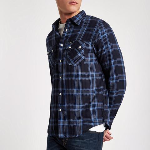 Lee Blue Check Long Sleeve Oxford Shirt