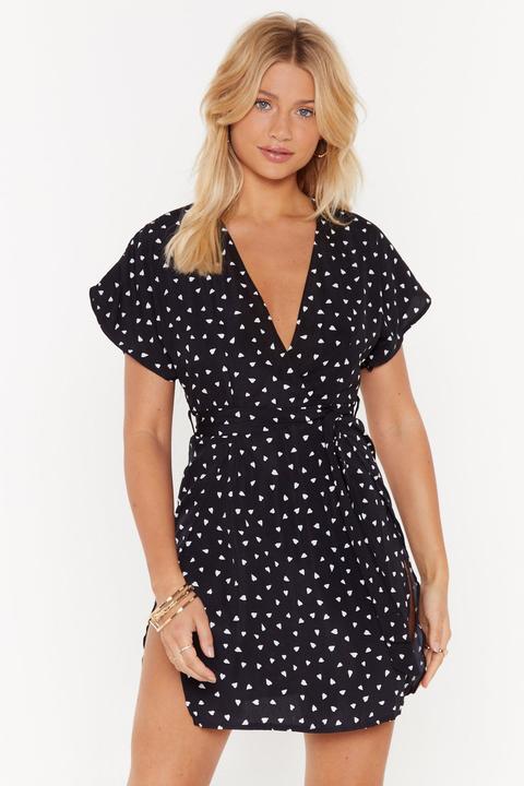 Womens Heart Print Mini Wrap Dress