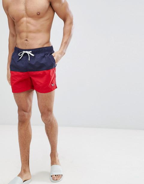 Shorts De Baño Con Diseño Colour Block Con Logo De Bandera En Azul Marino Y Rojo De Tommy Hilfiger