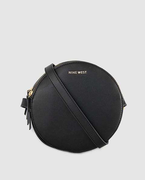 Nine West - Bandolera Mini Redonda De Mujer En Negro Con Doble Compartimento